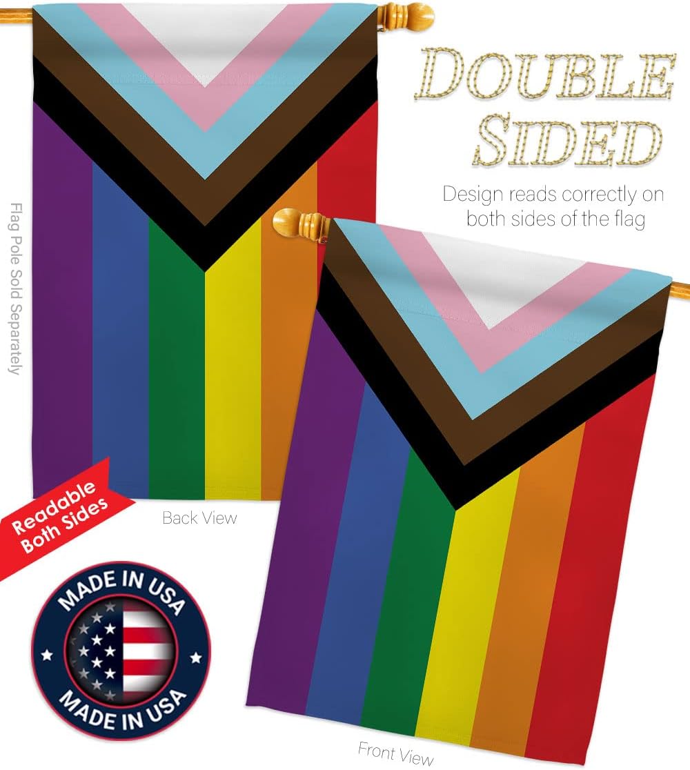 Americana Home & Garden Progress Pride House Flag Pack Support Rainbow Love LGBT Gay Bisexual Pansexual Transgender USA Embroidery Decoration Banner Small Garden Yard Gift Double-Sided