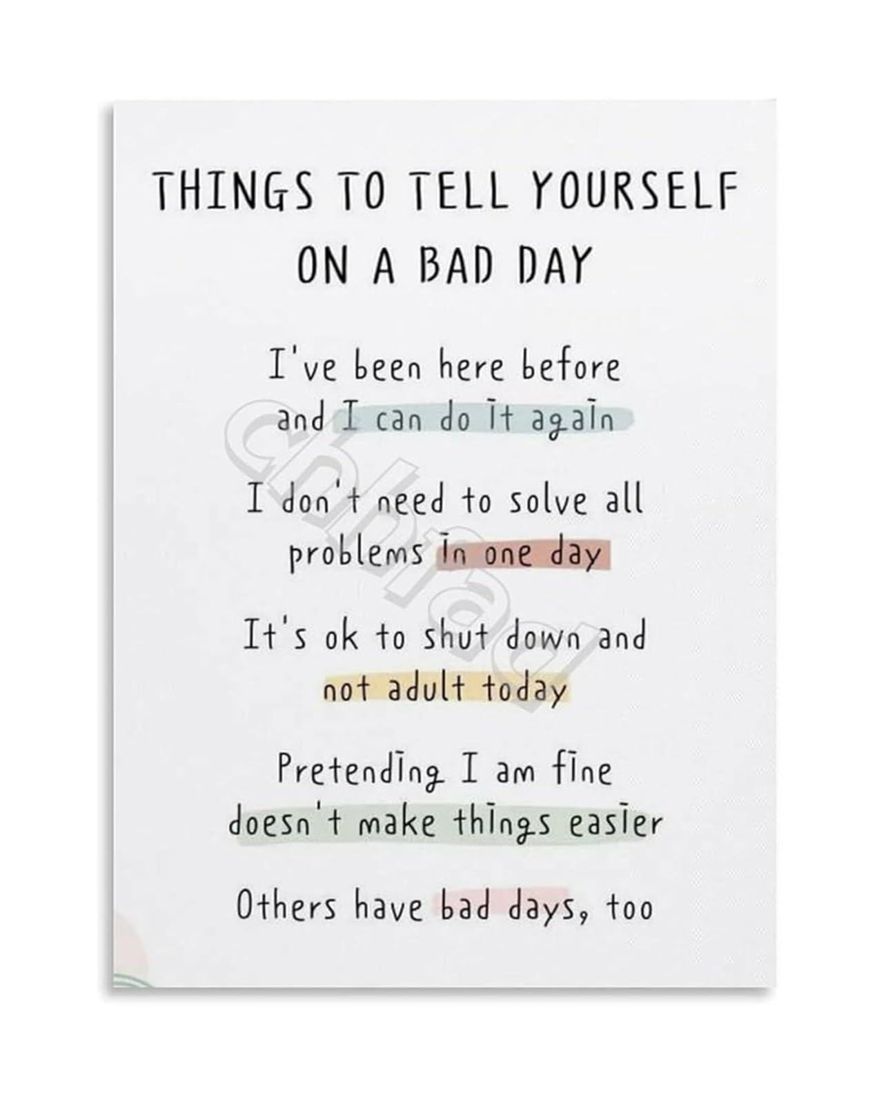 FNYUVNFAF Affirmations Poster Things To Tell Yourself On A Bad Day Encouraging Wall-Art Canvas Print for Bedroom Office Living Room Decor(Unframed,16x24inch(40x60cm))
