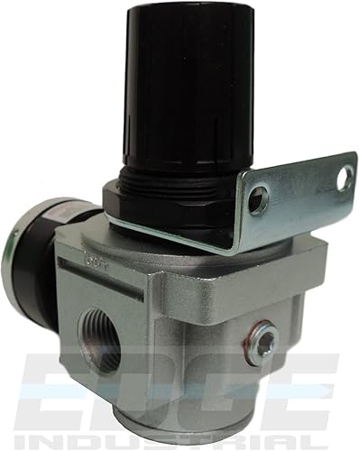 Miniatura 10 de Regulador de presión de aire comprimido en línea de flujo alto resistente de 34 pulgadas, ajustable, soporte y calibre de 7 a 215 PSI