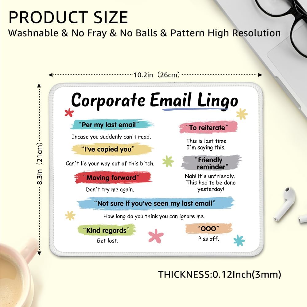 Corporate Email Lingo Non-Slip Mouse Pad with Stitched Edge, Funny Coworker Leaving Gifts for Colleague Work Bestie, Corporate Gift for Boss Manager HR, Office Desk Accessories Gifts - Image 2