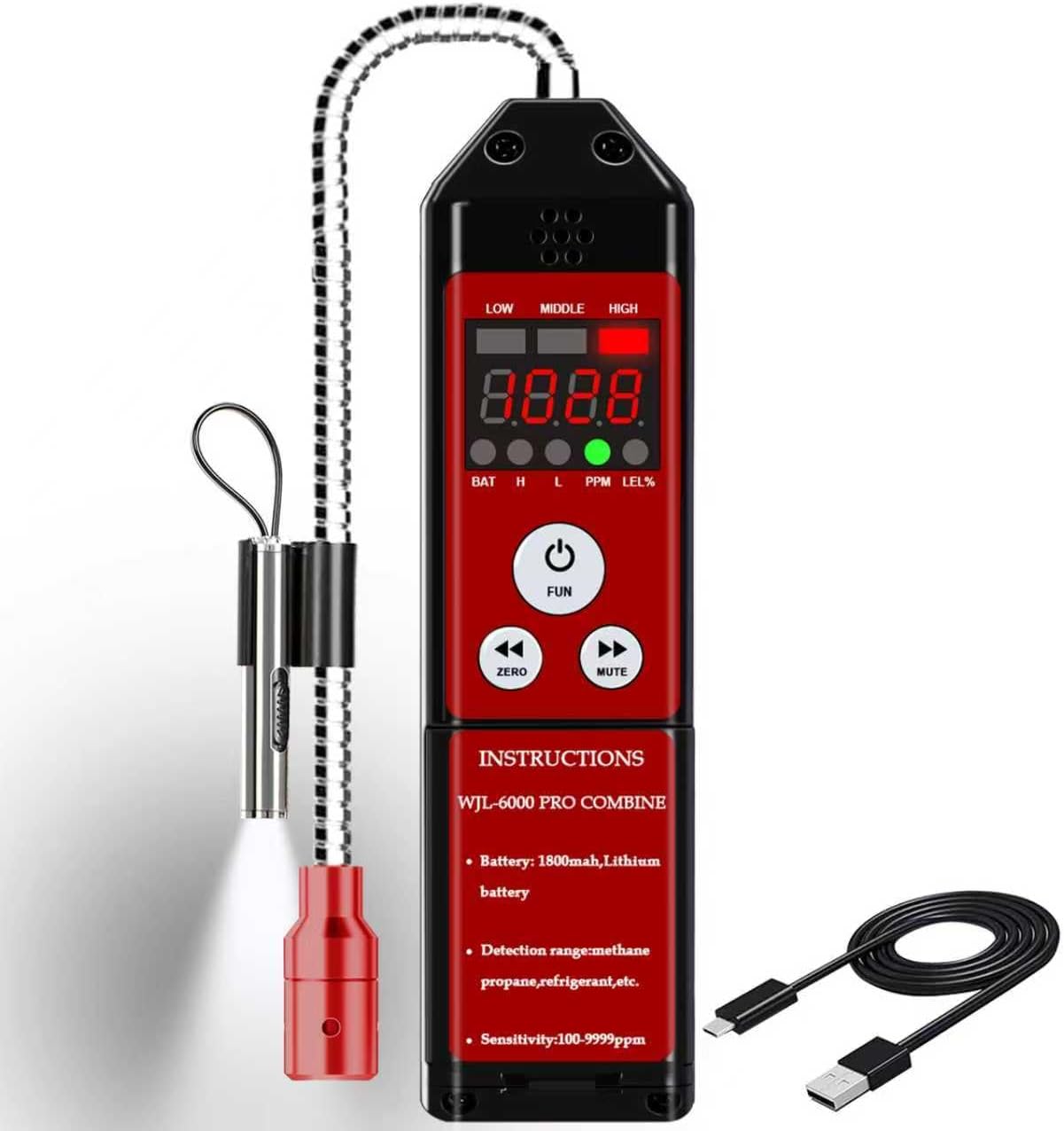 Refrigerant Leak Detector, Aprvtio WJL-6000PRO Freon Leak Detector with Audible & Visual Alarm, 1800mAh Rechargeable Battery, PPM LEL% Diaplay for HCs(Hydrocarbon) R50, R290, R600a