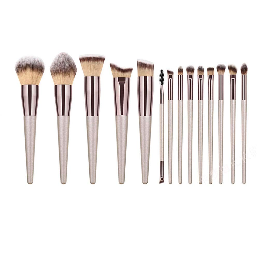 14 brochas de Maquillaje, Juego de brochas de Maquillaje sintéticas avanzadas Profesionales con Mango cónico, con Funda Protectora para Base de Maquillaje, Rubor, Sombra de Ojos, Dorado