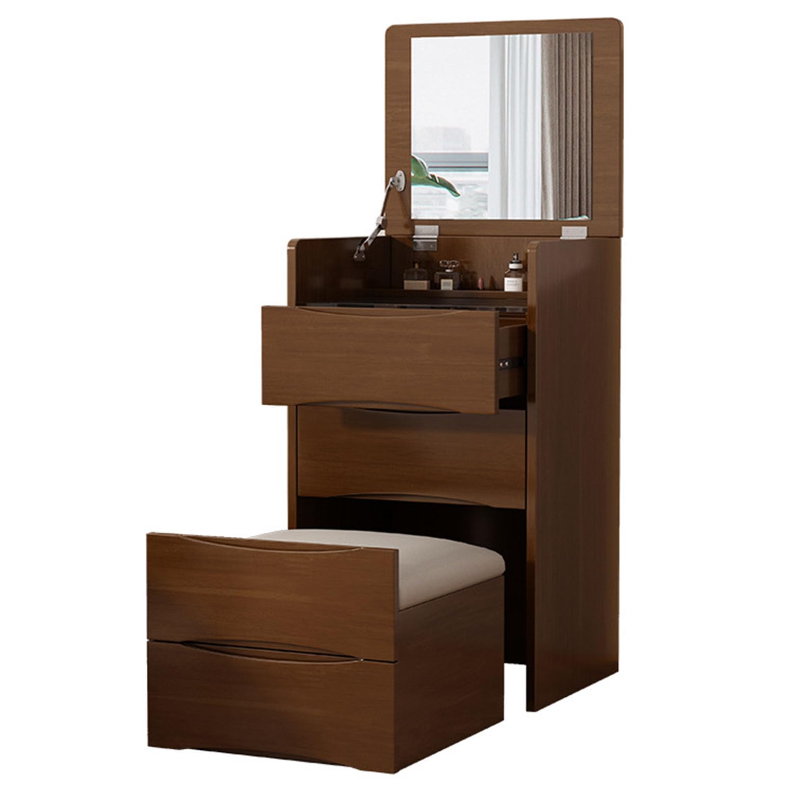 brown dressing table chair Amazon.com: TBWFRD Makeup Desk Chair Vanity Table with Flip-top Type Vanity  Mirror, 3-Drawer Makeup Vanity Desk & Pull-Out Storage Stool, Modern  Elegant Brown Wooden Dressing Table : Home & Kitchen