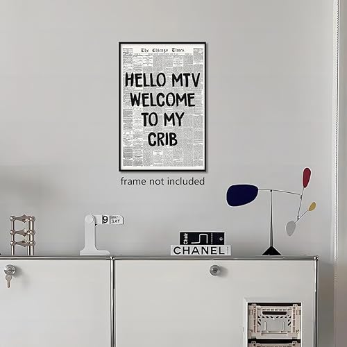Miniatura 4 de mifyuibytr Hi MTV, arte de pared en lienzo de periódico Welcome To My Cune, póster vintage de noticias en blanco y negro, póster estético de la