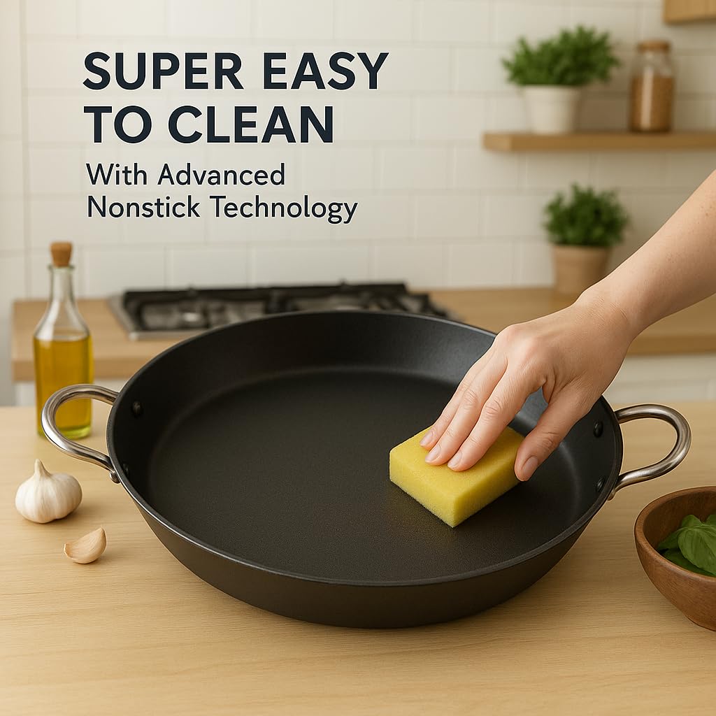 WECOOK! Kratha Padella per Paella a Induzione, 46cm, 12 Porzioni, Antiaderente XYLAN PLUS Ecologico senza PFOA, Alluminio Pressato, 3mm di Spessore, Vitroceramica, Gas, Lavastoviglie