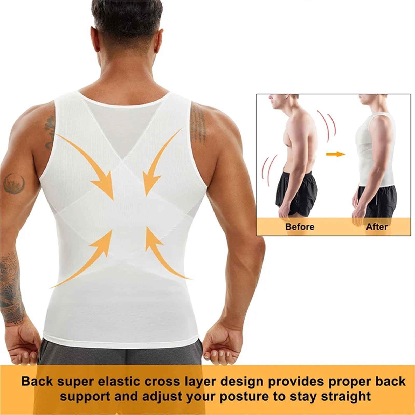 Body Shaper Weste für Männer Kompressionsshirt for Herren, Schlankheitsunterhemd, Body Shaper, Tanktop, ärmellos, Shapewear-Weste, Mesh-Cross-Anzug Für Fitness geeignet(2 PCS White,M)
