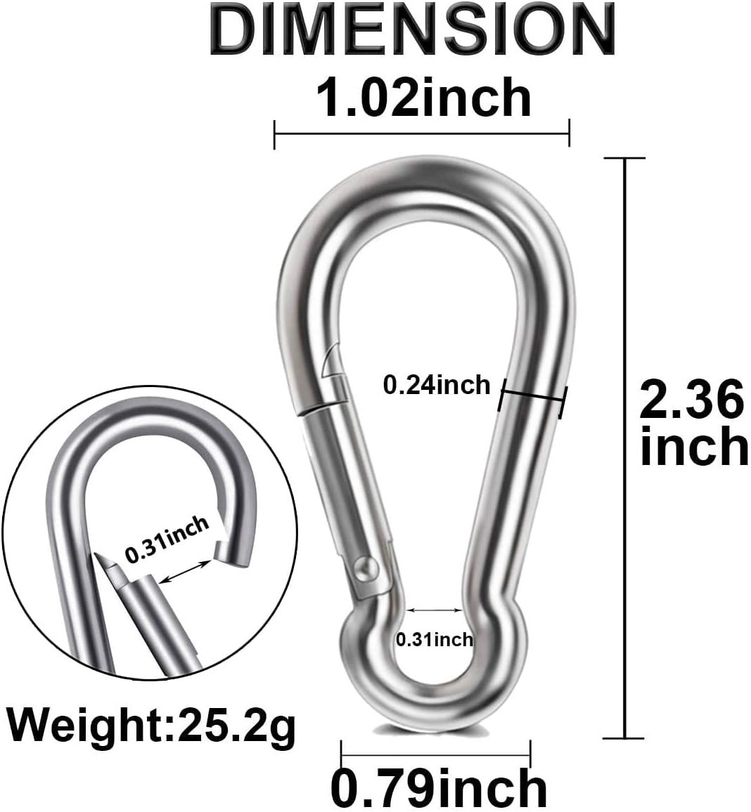 Spring Snap Hook, Lsqurel 304 Stainless Steel Spring Clip Keychain Heavy Duty Quick Link for Camping Hiking Traveling Fishing (2.36inch, 20)