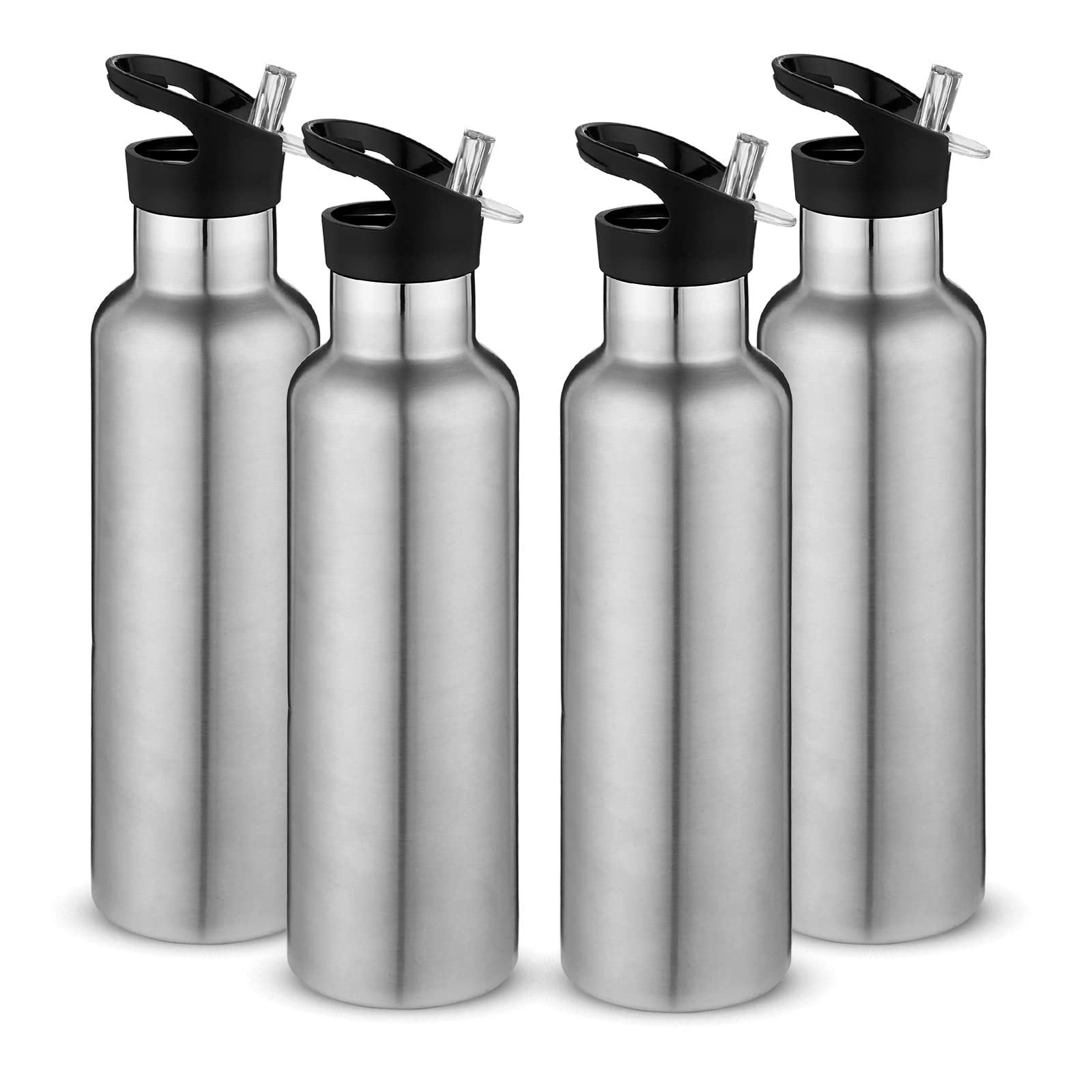 Botellas de agua de acero inoxidable de 24 onzas (plata, juego de 4)