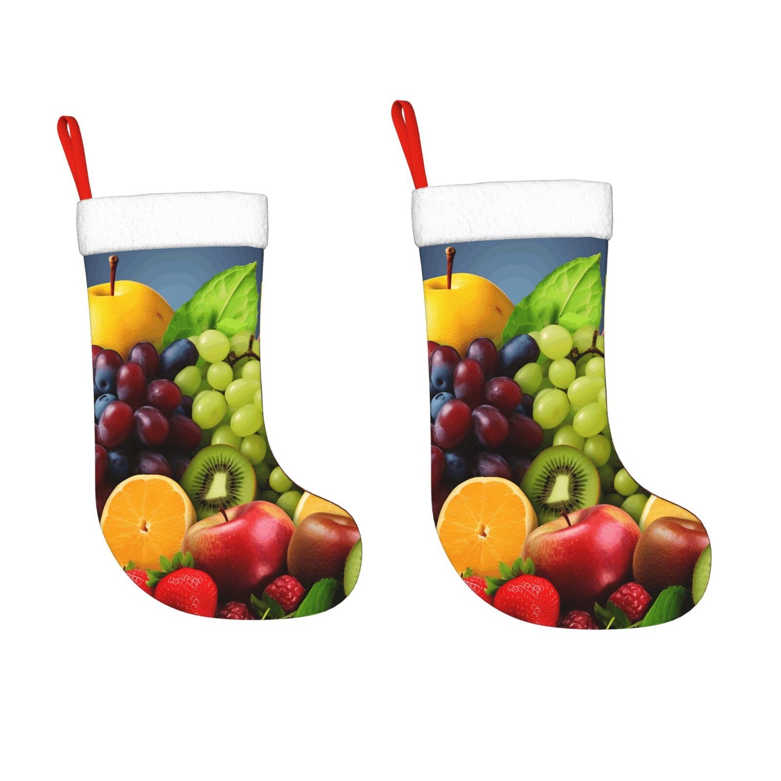 KLOPH 2 Pack 18 Inches Christmas Stockings Personalized Fruits Xmas Stocking Hanging Decoration Fireplace Stocking for Holiday Xmas Tree Christmas Fireplace Decor Gifts