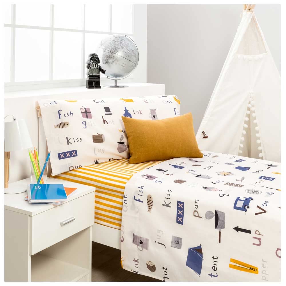 COTTON ARTean Juego de sabanas Infantil/Juvenil Tent 50% algodón 50% Poliester Multicolor. Juego de Cama para 105 x 190/200. Incluye encimera + Sabana Bajera Ajustable + 1 Funda de Almohada.