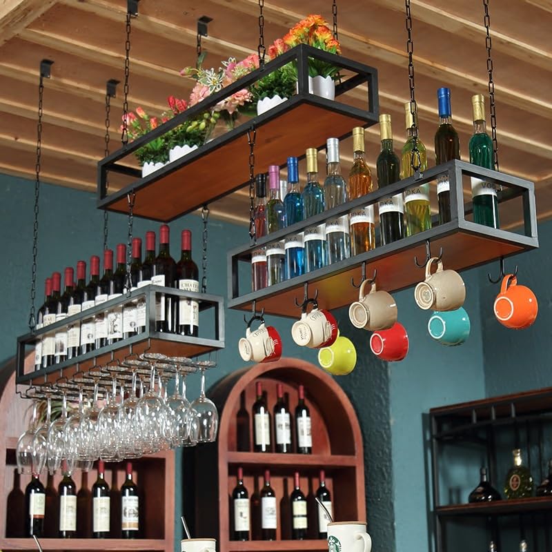Casier à vin en métal suspendu porte-bouteille mural avec étagères