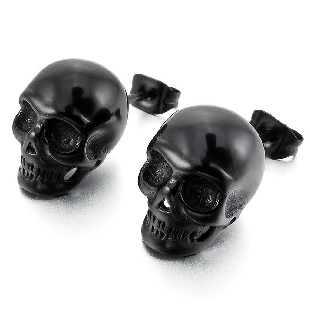 Peora 316L Stainless Steel Black Tone Skull Stud Earrings For Men Boys (B07BWB8KH1) Amazon Price History, Amazon Price Tracker