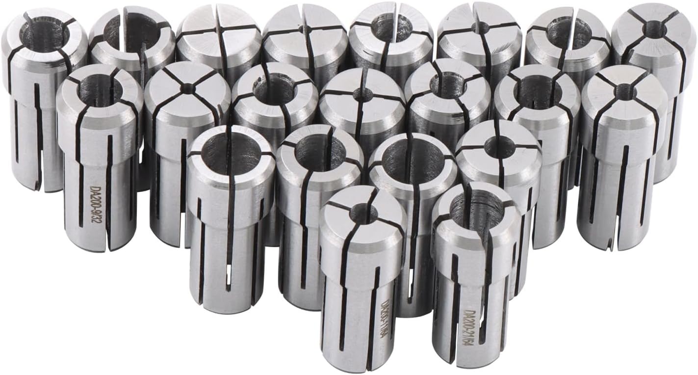 findmall 21Pcs Double Angle Collet DA200 Milling Collet Set 1/16" - 3/8" for Drilling, Tapping, and Grinding