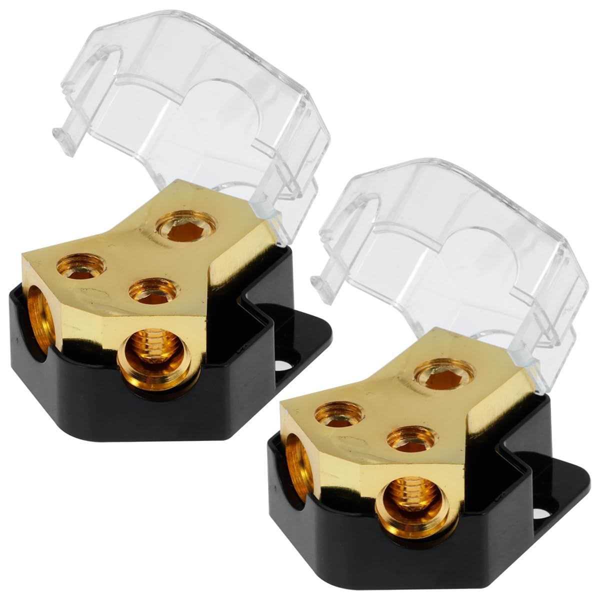 2Pcs 2 Way Power Distribution Block Copper Power 0/2/4 Gauge Input 4/6/8 Gauge Output Premium Car Audio Amp Distribution Connection Block with Cover for Car Ground Amp Distribution Block