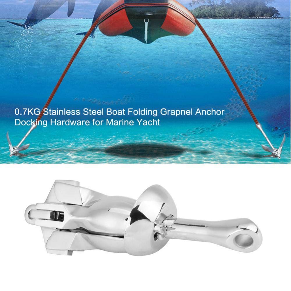 KIMISS Ancla Grapnel Plegable para Ba, 0.7KG Acero Inoxidable, Ancla para Emba ciones Pequeñas, Yate o Lancha, Diseño Compacto y Resistente