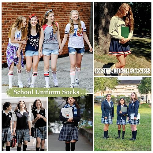Image of Zando Knee High Socks for Women Striped Athletic Long Tall Tube Socks Outdoor Sports Casual Thigh High Stockings
