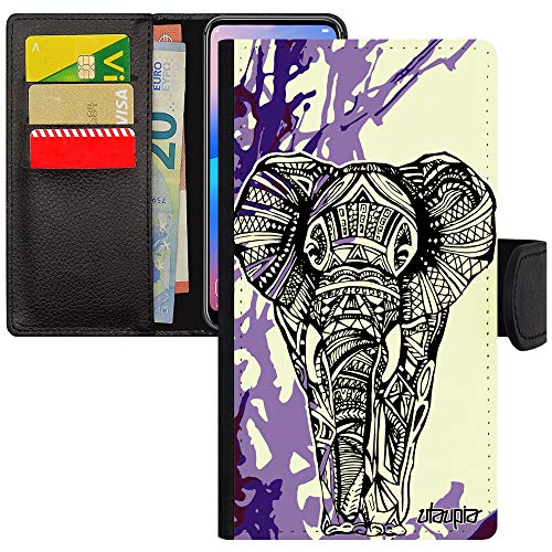 Coque iPhone X cuir violet pour voyager avec style grâce au rabat magnétique dessin d'Afrique
