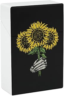 Skeleton Hands Holding Sunflower Cigarette Case Smoking Box Pocket Holder Lightweight Match Coin Pouch for Men Women