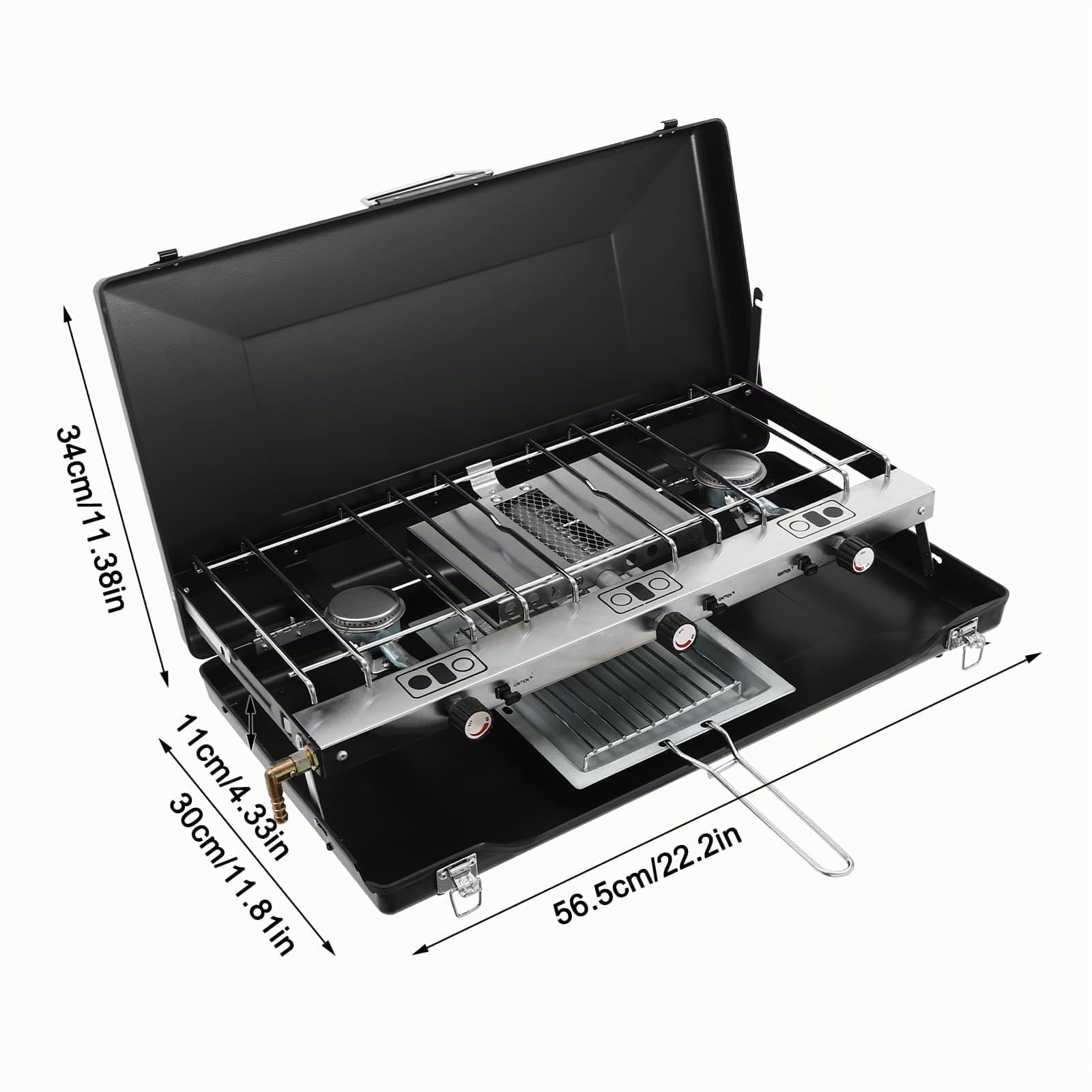 Réchaud d'Extérieur Portable avec 3 Brûleurs 1500W, Pliable et Compact, Alimenté par Propane/Butane, Idéal pour Camping, Caravaning, Barbecue en Plein Air