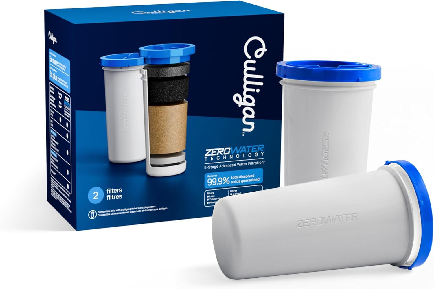Photo 1 of Culligan with ZeroWater Technology Replacement Filter 2-Pack, 5-Stage Advanced Water Filter – IAPMO Certified to Reduce Lead, Total PFAS (Forever Chemicals), Mercury, Fluoride, and Chlorine