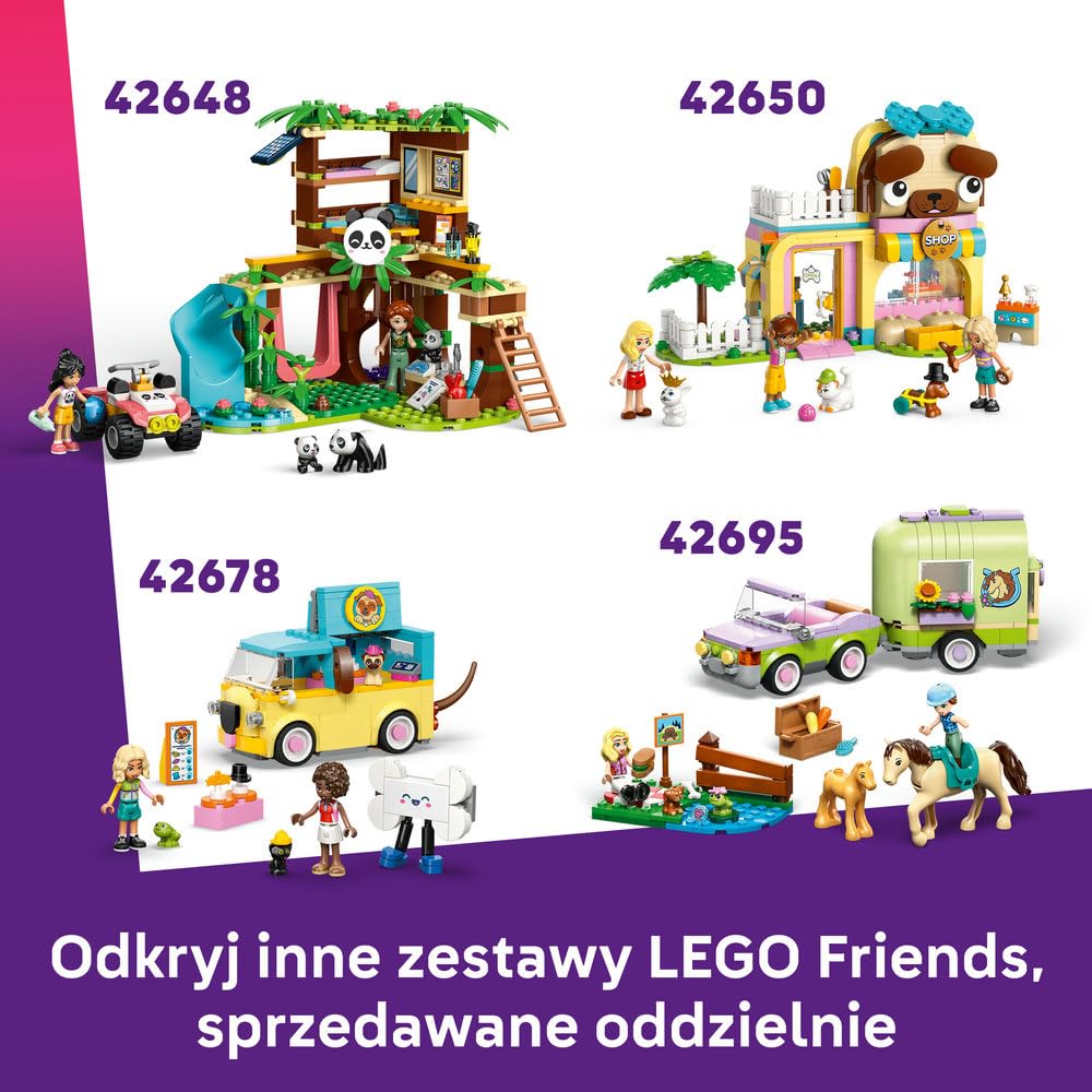 LEGO Friends Hotel dla królików w mieście Heartlake, klocki dla 5-latki, zabawka dla dzieci zawiera 2 minilaleczki, 2 figurki zwierząt i marchewkowe akcesoria, prezent dla dziewczynki i chłopca 42679