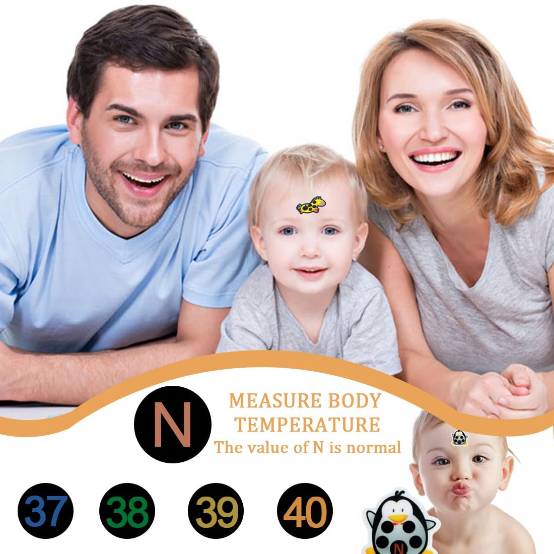 6 Piezas Tiras de Cabeza para la Frente Termómetro de Cabeza de Bebé Calcomanía de Termómetro de Frente de Dibujos Animados Termómetros de Prueba de Temperatura Corporal para Fiebre Infantil