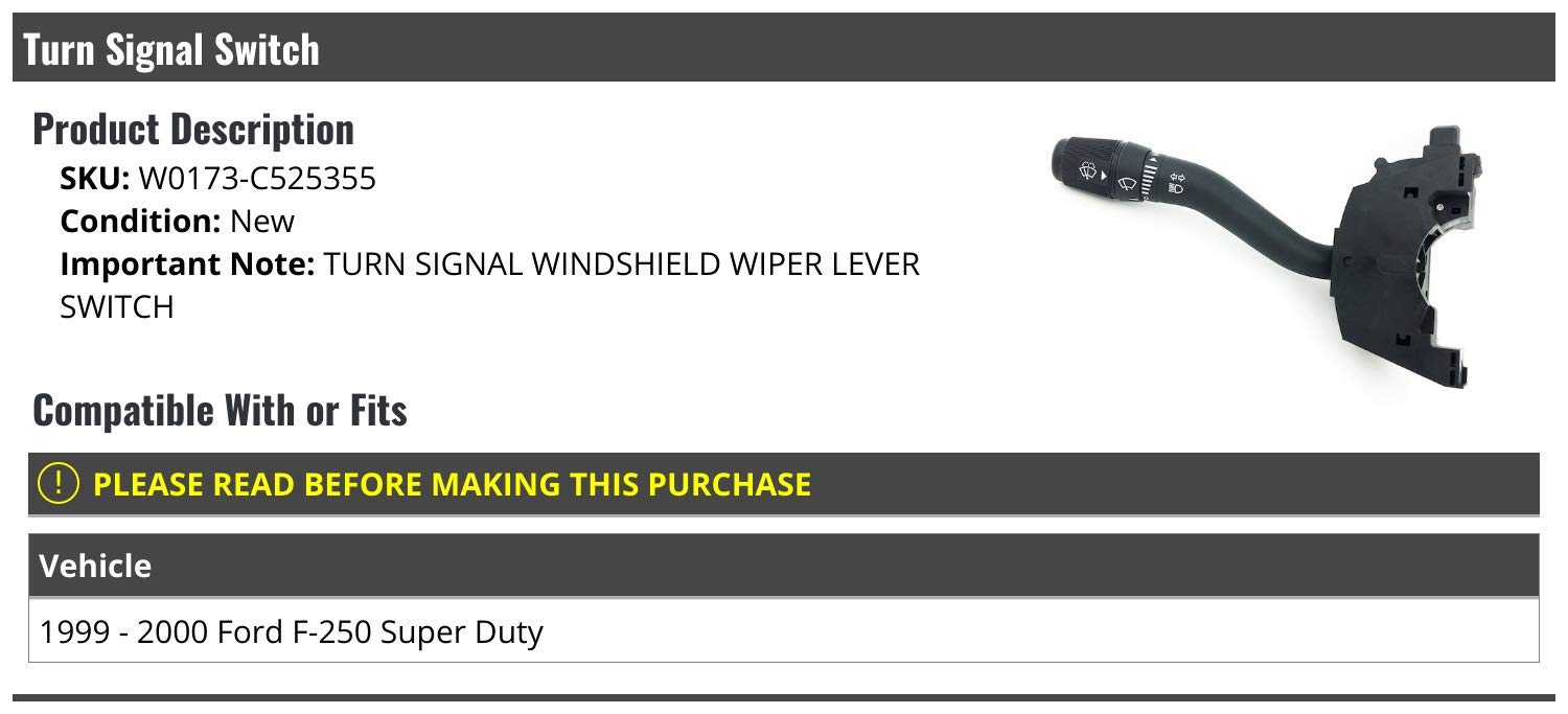 Windshield Wiper Turn Signal Lever Switch For Ford F150 (1997-1998), F250 & SuperDuty (1997-2000), F350 SuperDuty (1999-2000)