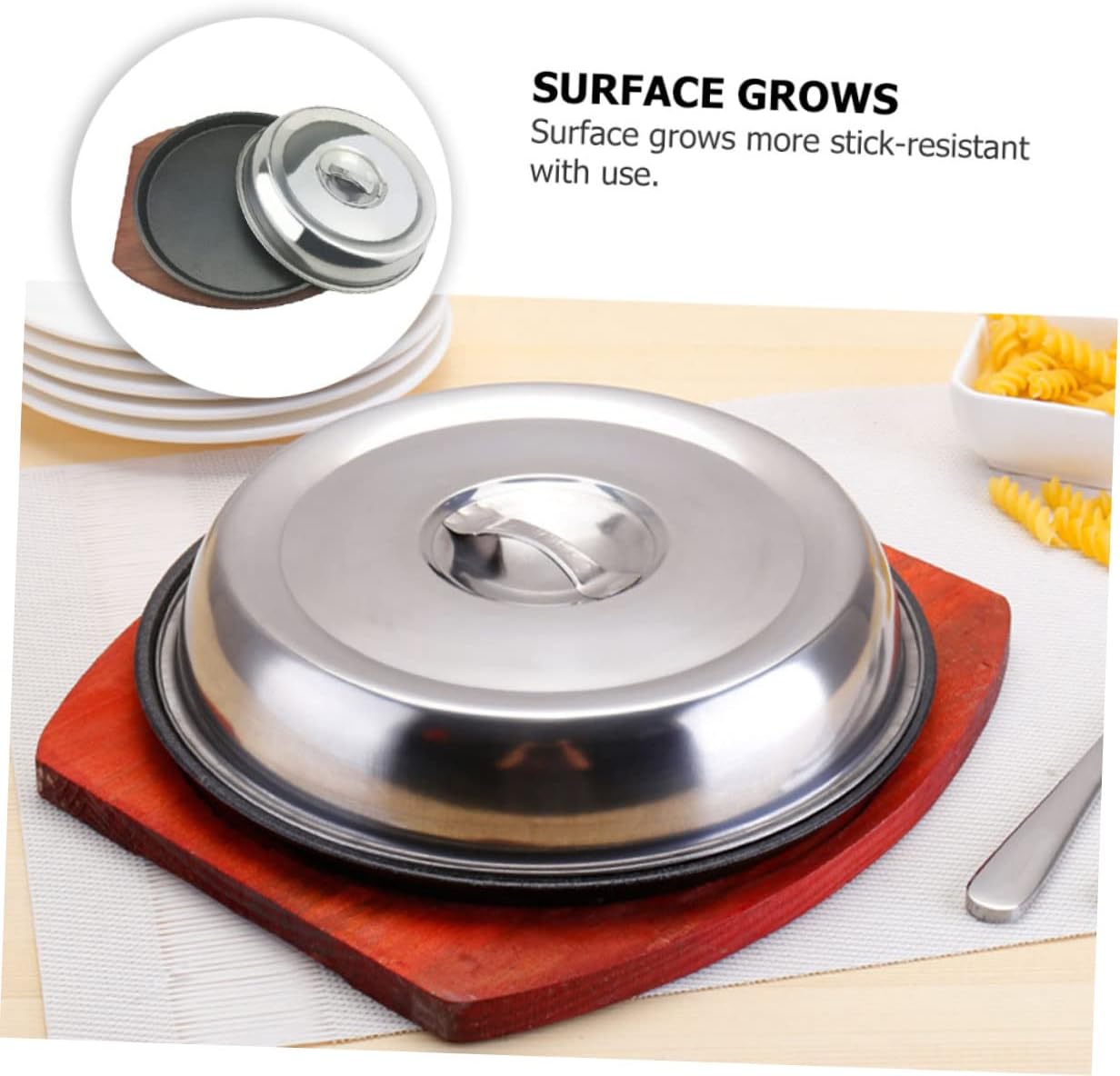 IMIKEYA Wood and Metal Material Roasting Plate Sizzle Plates for Steak 21cm Wooden Board