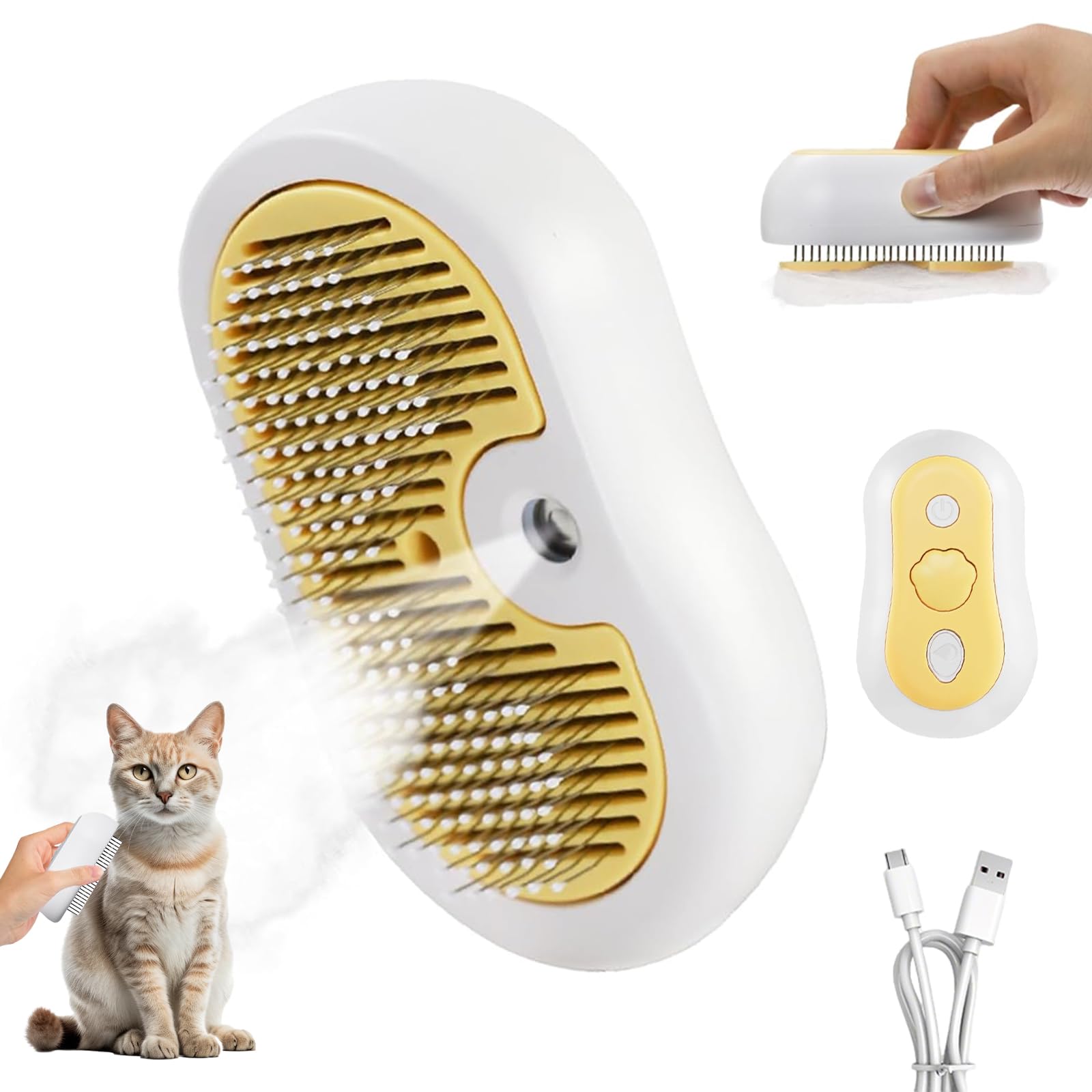 SPERMUOY Cepillo para gatos con vapor 3 en 1, cepillo de vapor para gatos, cepillo con agua, masaje de vapor, cepillo para perros con vapor, cepillo para gatos para pelo largo y pelo corto