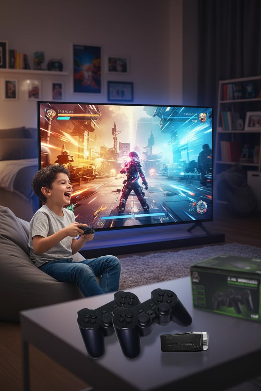 NextTech 4K Ultra HD 2026 Retro Game Console | 20,000+ Built-in Classic Games | Dual 2.4G Wireless Controllers | 64GB Plug & Play TV System for Family Fun 3