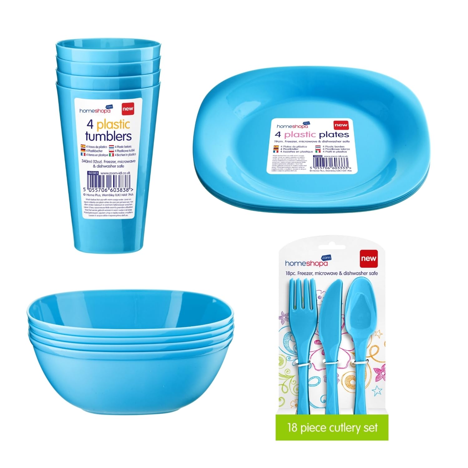 HOMESHOPA 30-Piece Blue Plastic Dinnerware Set, Lightweight Unbreakable Plates, Bowls, Tumblers & Cutlery, Reusable Tableware for Camping, Picnic, Party & Everyday Use โ image 1