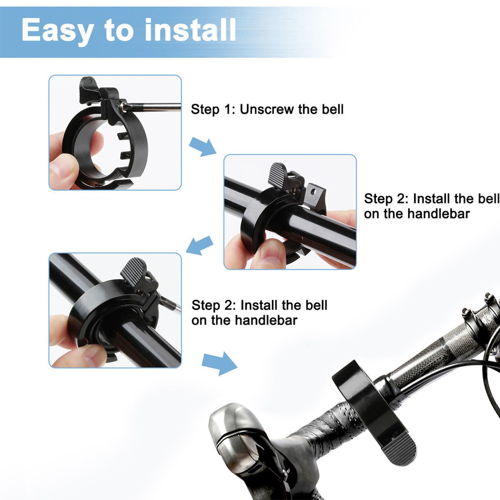 Sonnette De Vélo Ultra-mince En Métal – Pour Guidon 22 Mm, Ressort Fin, Design Noir élégant