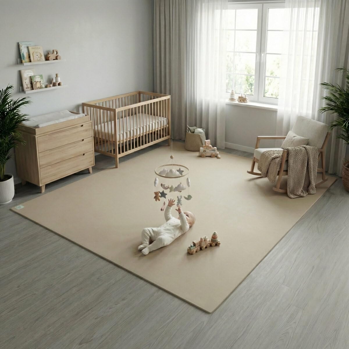 Sanosoft® Krabbelmatte Made in Germany & Öko-Tex | Anti-Rutsch Krabbelunterlage - 120cm X 180cm Sand/Beige
