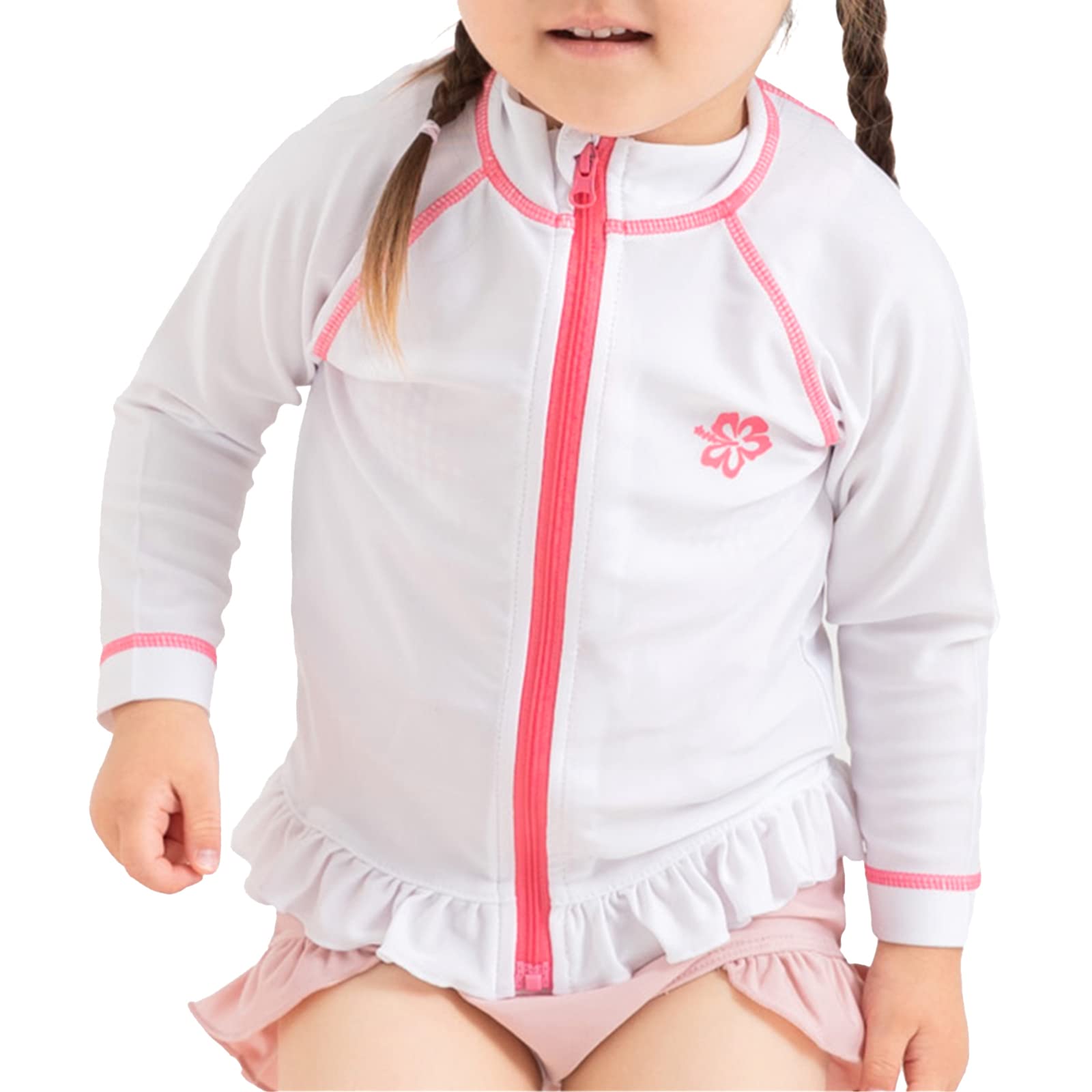 ベビー キッズ 長袖 ラッシュガード 水着 無地 カラバリ 女の子 フリル UVカット 80 90 95 100 110 120 130cm