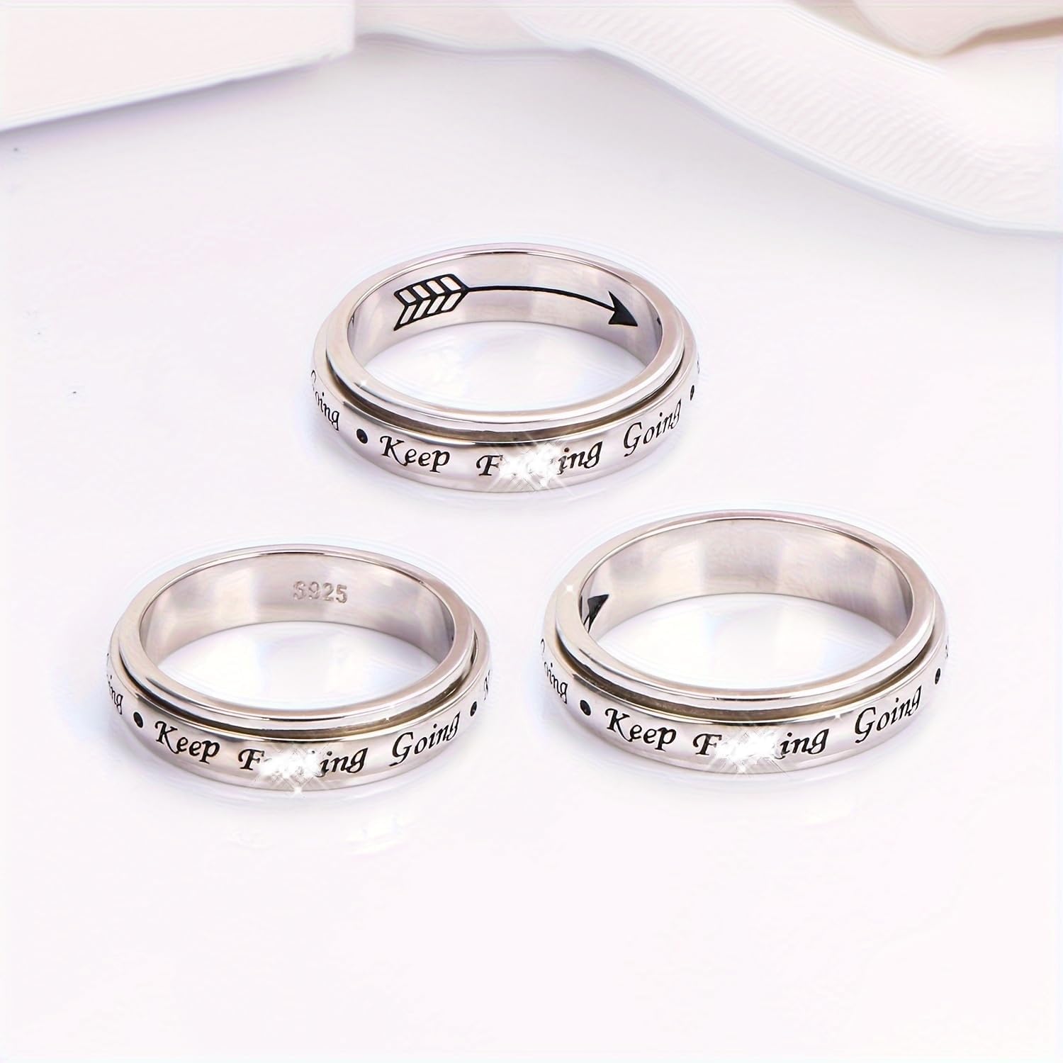 FLYOW I am Me Ring I am Loved Spinner Ring 925 Sterling Silver Moon Phase Fidget Rings for Anxiety Stress Relieving Keep Going ADHD Autism Rings Men Women Let Them Inspirational Band Ring