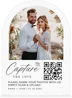 Andaz Press Custom Acrylic Photo QR Code Wedding Sign, Modern Wedding Signage for Sharing Photos, Capture the Love with Arch Photo, 5x7 QR Code Photo Frame to Share Photos, Personalized Wedding Décor
