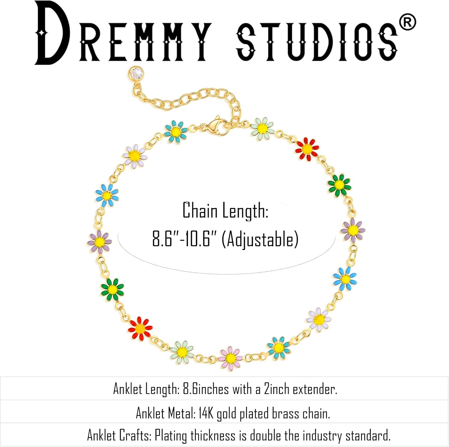 Dremmy Studios Gold Anklet Bracelets for Women 14K Gold Plated Handmade Adjustable Cuban Curb Figaro Link Chain Foot Beach Chain Anklets Jewelry Gift - Image 5