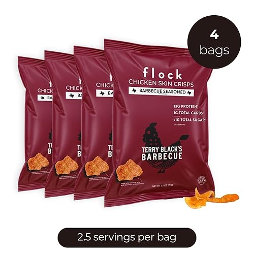 Vista 47 de Chips Flock keto de piel de pollo, 100% pollo real, bajo en carbohidratos, alto contenido en proteínas, sin azúcar, sin gluten, porción individual