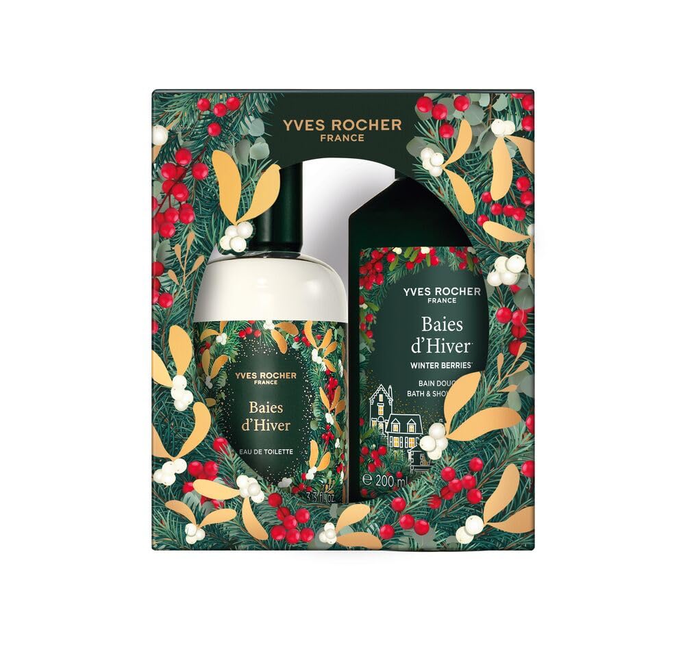 Yves Rocher LIMITED EDITION Set regalo per donne – Bacche invernali: Eau de Toilette & Gel doccia – Profumo caldo di vaniglia, bacche invernali e note floreali – Formula vegana