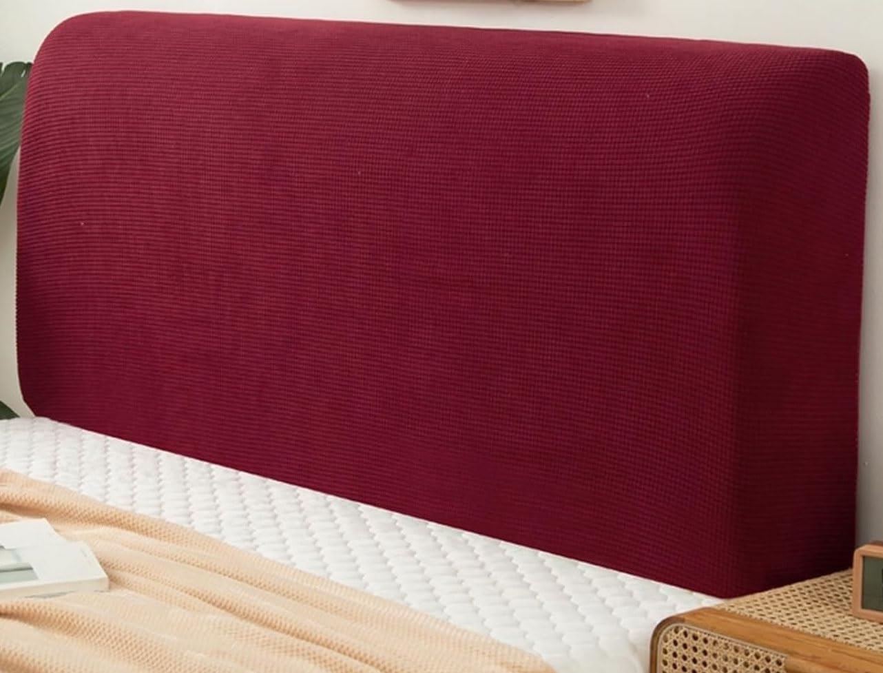 Bedside Headboard-Cover, Velvet Dustproof Bed Headboards Slipcover Modern Elastic Bedspread For Single Double King Bed Head Back Protector (Color: Wine, Size: 180cm/71in)