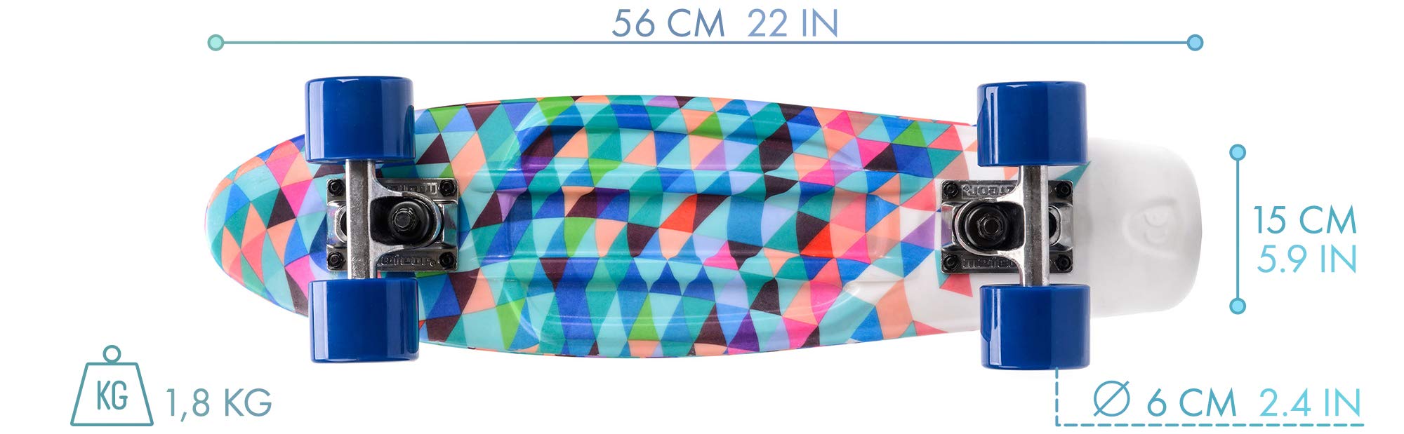 Skateboard Retro 56cm / 22 in Mini Cruiser Kunststoff Board Perfektes Komplettboard Vintage Skateboards Perfekt Kinder Jungen Mädchen