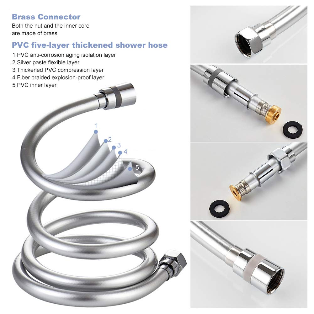 Manguera de Ducha 3m, flexo para ducha Manguera de ducha universal G1 / 2 con Conector de Latón Antitorceduras, Cromo