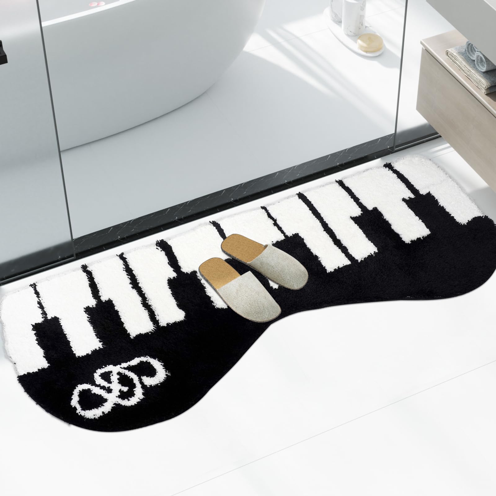 Tappeto Bagno Assorbente Asciugatura Rapida Motivo Tasti Pianoforte
