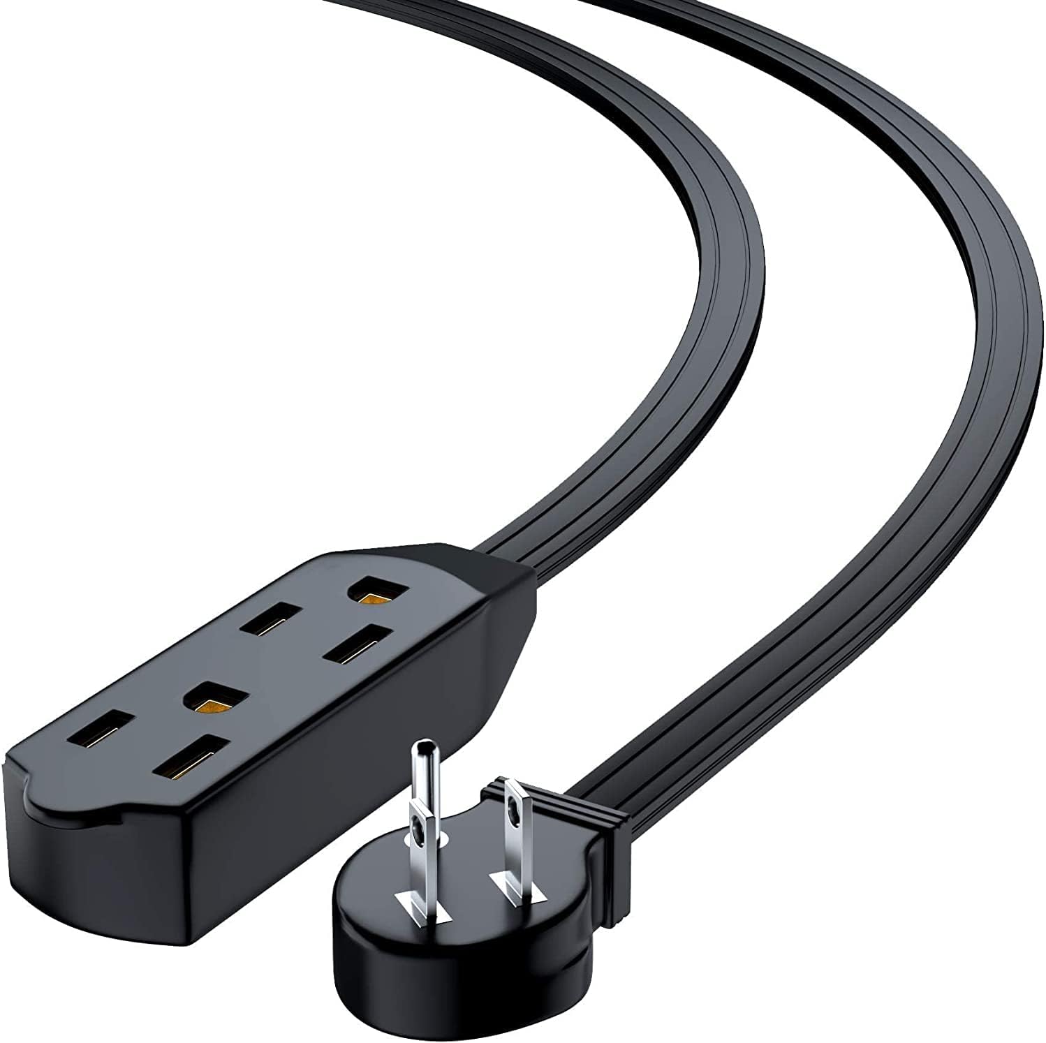 Maximm Extension Cord 6 Feet Flat Plug/Wire, Multi Outlet - 3 Prong Angled Plug Extension Cord - Black UL Certified