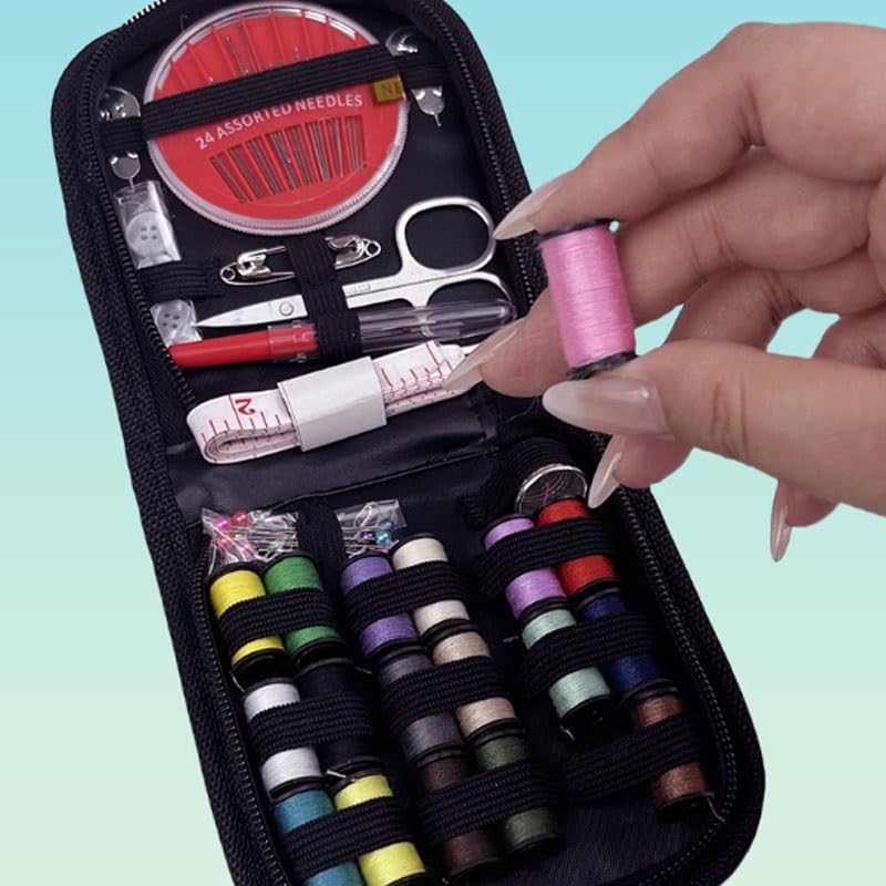 Black Sewing Kit Multi Functional Mending Set Fabric Tool Storage Box