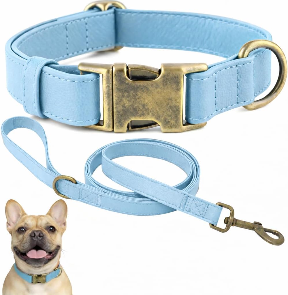 Dog Collar and Leash Set,Leather Silicone Waterproof Odor-Proof Dog Collar and Leash for Large Dogs, Soft Flexible Dog Collars, Durable Thick Adjustable Pet Collar (Brown, Large (16-24.5" Neck))