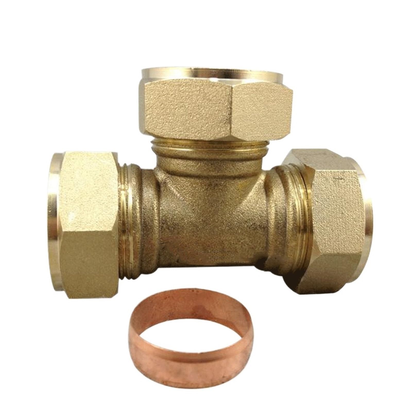 3 Way Hose Connectors Compression Fitting for 6-42mm Tube Brass Ferrule Union Equal Reducing Tee Ferrule-Type Joint Water Gas Fuel(28mm)