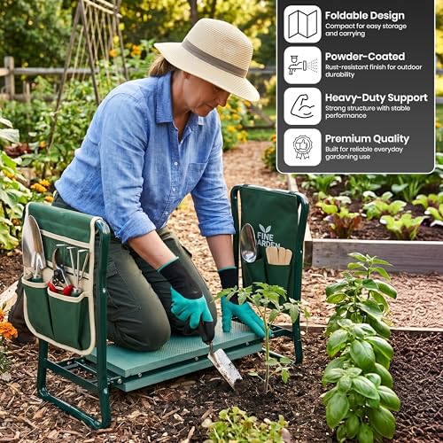 2-in-1 Garden Kneeler and Seat with Handles, Foldable Gardening Stool Bench with Tool Pouch & Digging Gloves, Thick Soft Pad Garden Kneeling Bench for Gardening, Cleaning & Outdoor Use - Image 4