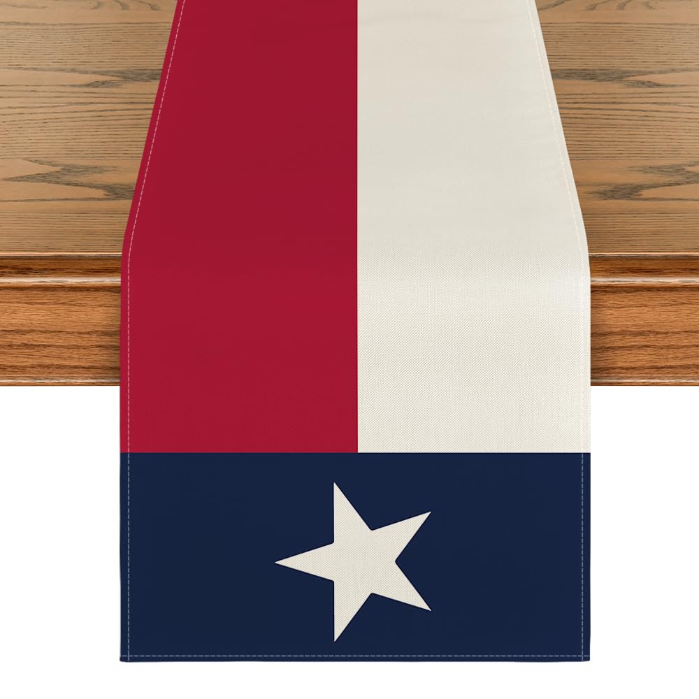 Artoid Mode Texas U.S. States Flag Table Runner, Seasonal Party Holiday Kitchen Dining Table Decoration for Home Party Decor 13x72 Inch