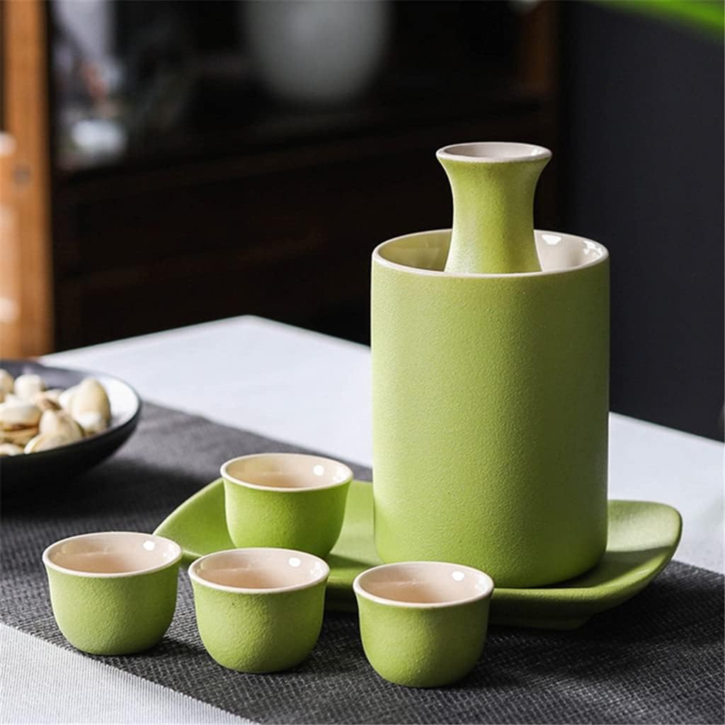Wine Pot Ceramic Sake Pot Cup Set Black Pottery Liquor Flask Wine Bottle Cups Tray Home Supplies(Onecolor)